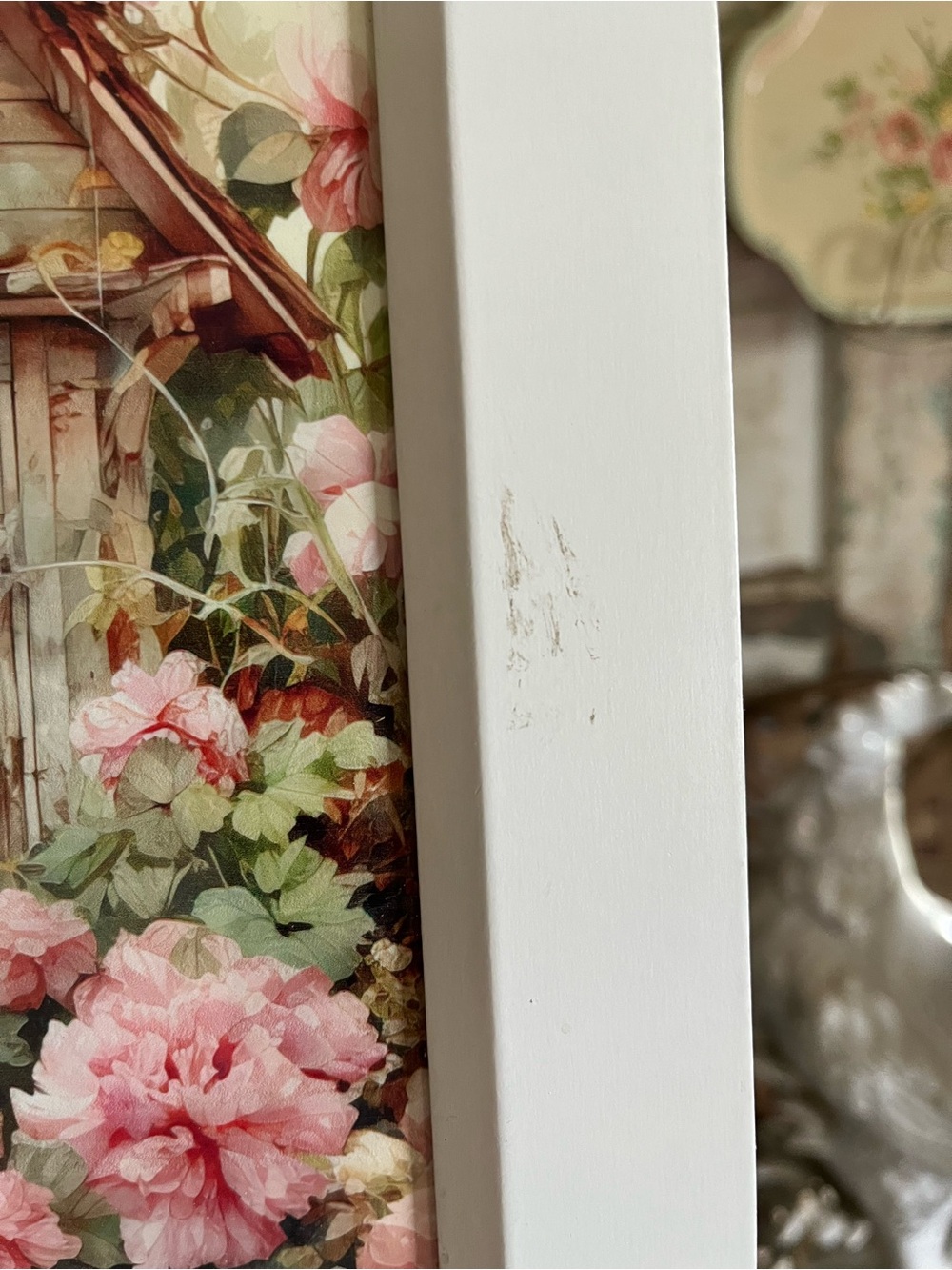 Hobby Lobby White Framed Rooster Art Print with Pink Floral Accents - Picture 9 of 13